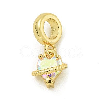 Rack Plating Brass Pave Clear AB Cubic Zirconia Heart Balloon European Dangle Charms KK-Z067-42G-1