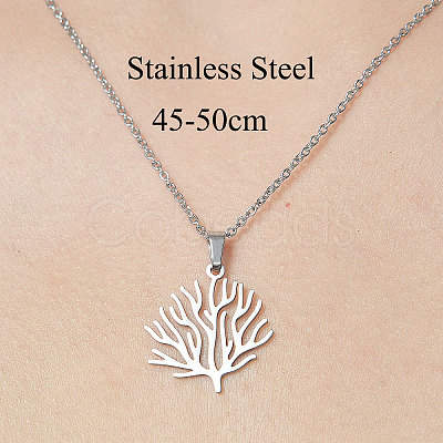 Non-Tarnish 201 Stainless Steel Tree Pendant Necklace NJEW-OY001-67-1