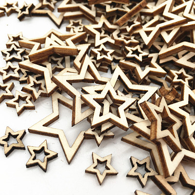 Unfinished Wood Star Shape Discs Slices WOCR-PW0001-026D-1