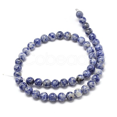 Natural Blue Spot Jasper Round Beads Strands G-P075-12-12mm-1