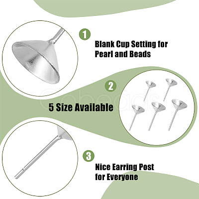 DICOSMETIC 500Pcs 5 Size 304 Stainless Steel Post Stud Earring Settings STAS-DC0014-77-1