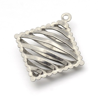 Tarnish Resistant Original Color Hollow Rhombus 304 Stainless Steel Pendants STAS-E083-48P-1