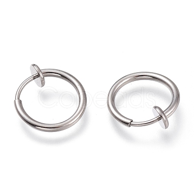 Tarnish Resistant 304 Stainless Steel Retractable Clip-on Hoop Earrings STAS-O135-01E-1