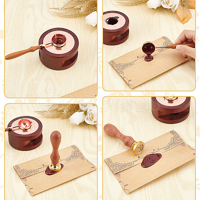 Brass Wax Seal Stamps with Rosewood Handle AJEW-WH0412-0208-1