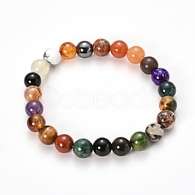 Natural & Synthetic Mixed Stone Beaded Stretch Bracelets BJEW-Q692-62-8mm-1