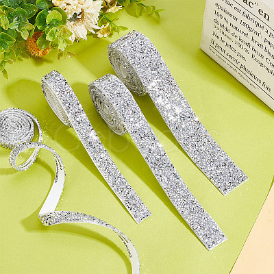 GOMAKERER 4 Yards 4 Styles Glitter Resin Hotfix Rhinestone(Hot Melt Adhesive On The Back) DIY-GO0001-99-1