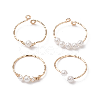 4Pcs 4 Style Brass Wire Wrap Open Cuff Rings Set RJEW-TA00109-1