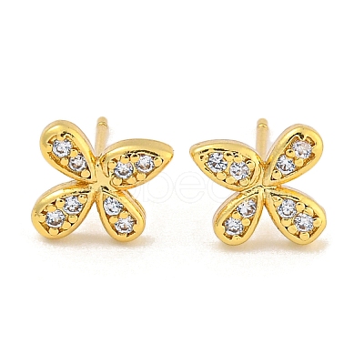 Rack Plating Brass Micro Pave Clear Cubic Zirconia Stud Earrings EJEW-N055-02G-04-RS-1