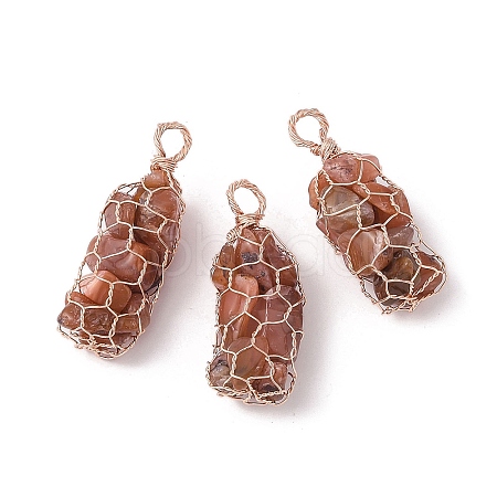 Rack Plating Copper Wire Wrapped Natural Red Agate Chip Big Pendants G-C130-01RG-11-1