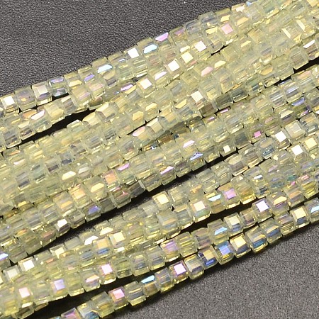 Faceted Cube Full Rainbow Plated Imitation Opal Electroplate Glass Beads Strands EGLA-J133-FR01-1