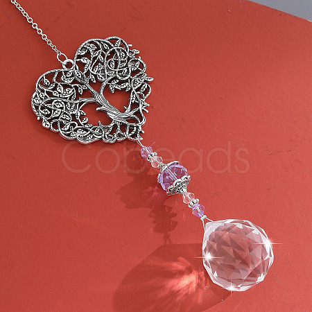 Alloy Heart with Tree of Life Pendant Decorations TREE-PW0003-20A-1