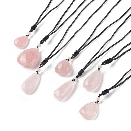 Natural Rose Quartz Pendant Necklace for Women NJEW-C031-01-1