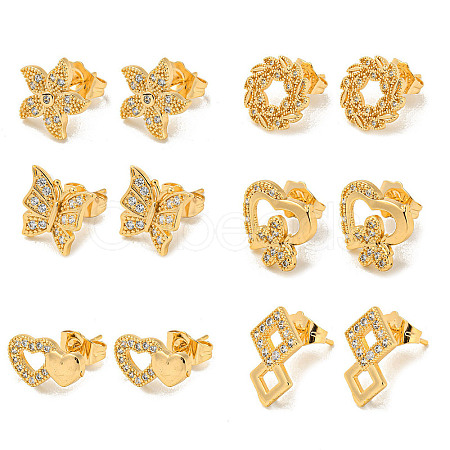 Light Gold Brass Micro Pave Cubic Zirconia Stud Earrings for Women EJEW-E295-31KCG-1