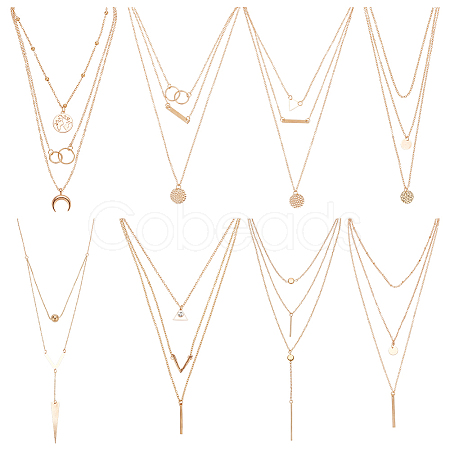 ANATTASOUL 8Pcs 8 Style Alloy Cable Chains 3 Layer Necklaces Set NJEW-AN0001-01-1