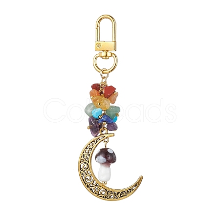 Alloy Hollow Moon & Lampwork Mushroom Pendant Decorations HJEW-JM01612-05-1