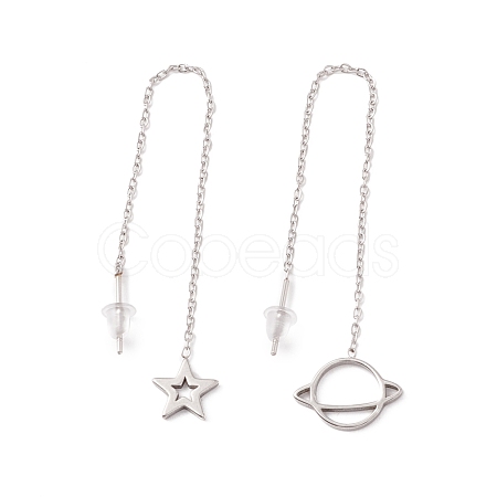 Non-Tarnish Star & Planet Asymmetrical Earrings Dangle Stud Earrings EJEW-A067-07P-1