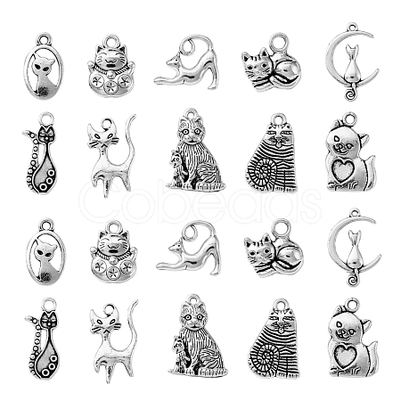 100Pcs 10 Styles Tibetan Style Alloy Kitten Pendants TIBEP-CJ0001-73-1