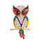 Alloy Resin Rhinestone Safety Brooches, Enamel Pin, Owl, Colorful, 48x25mm