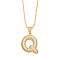 Brass Micro Pave Cubic Zirconia Pendant Necklaces, Golden, Letter Q, 16.54 inch(42cm), Pendant: 24~30x13~22mm