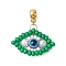 Handmade Glass Seeds European Dangle Charms, Glass Pearl & Resin Evil Eye Loom Large Hole Pendants, Golden, Green, 40mm, Hole: 5mm