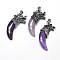 Antique Silver Zinc Alloy Natural Amethyst Big Pendants, Tusk Shape with Dragon, Lead Free & Nickel Free, 56~59x25x11.5mm, Hole: 4x8mm