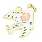 Alloy Enamel Pendants, Light Gold, Swallow with Flower Charm, White, 22.5x26x1.5mm, Hole: 1.6mm