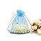 Gold Stamping Moon & Star Organza Drawstring Gift Storage Bags, Rectangle, Deep Sky Blue, 9x7cm