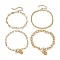 4Pcs 4 Styles 304 Stainless Steel & Brass Chain Bracelets, Golden, 7-1/8~8-1/8 inch(18~20.5cm), 1pc/style