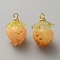 Platic Pendants, with Golden Tone Brass Loop, Strawberry, Orange, 15x10mm, Hole: 1.2mm