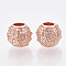 Alloy European Beads, Large Hole Beads, Rondelle with Flower, Rose Gold, 11x9mm, Hole: 4.5mm