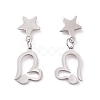 Valentine's Day Heart with Star 304 Stainless Steel Dangle Stud Earrings for Women EJEW-G328-04-2
