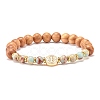 Natural Wood Round Beads Stretch Bracelet BJEW-JB07368-2
