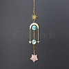 Natural Rose Quartz Star Sun Catcher Hanging Ornaments with Brass Sun HJEW-PW0002-13C-1