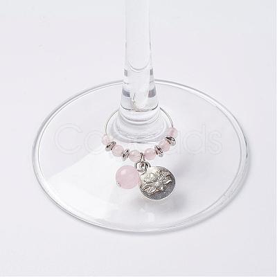 Natural Rose Quartz Wine Glass Charms AJEW-JO00154-01-1