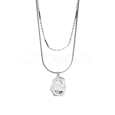 Non-Tarnish Stainless Steel Round Snake & Link Chains Double Layer Necklaces LK2067-2-1