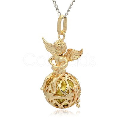 Golden Tone Brass Hollow Round Cage Pendants KK-J238-05G-1