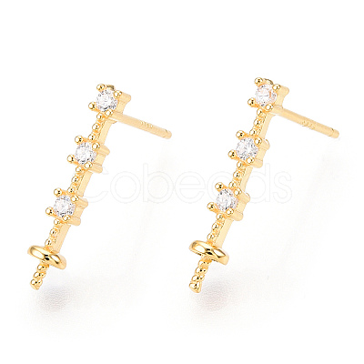 925 Sterling Silver Stud Earring Findings Micro Pave Cubic Zirconia STER-T007-19G-1