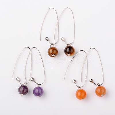 Natural Gemstone Round Bead Earrings EJEW-JE01150-1