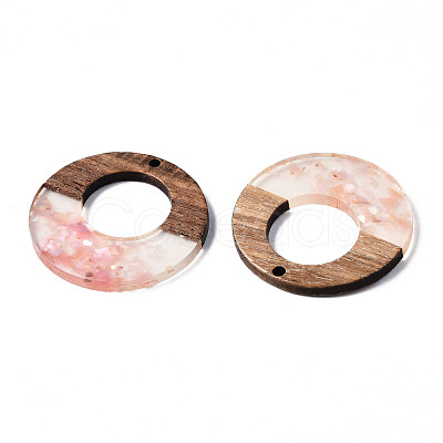 Transparent Resin & Walnut Wood Pendants RESI-T035-20-A01-1