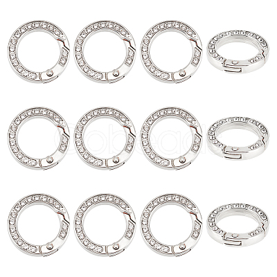 Unicraftale 12pcs Alloy Spring Gate Ring with Rhinestone FIND-UN0003-37P-1