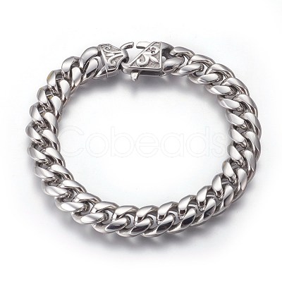 Tarnish Resistant 201 Stainless Steel Curb Chain Bracelets BJEW-P244-01P-1