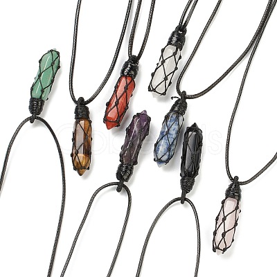 Adjustable Natural Mixed Gemstone Pendant Necklaces NJEW-I246-02-1