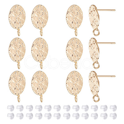 GOMAKERER 12Pcs Textured Oval Brass Stud Earring Findings with Vertical Loops KK-GO0001-64-1