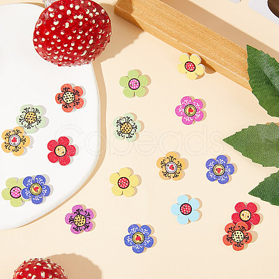 2-Hole Printed Wooden Buttons WOOD-WH0024-137-1