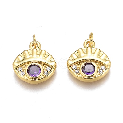 Brass Micro Pave Purple Cubic Zirconia Charms ZIRC-Z008-34G-1