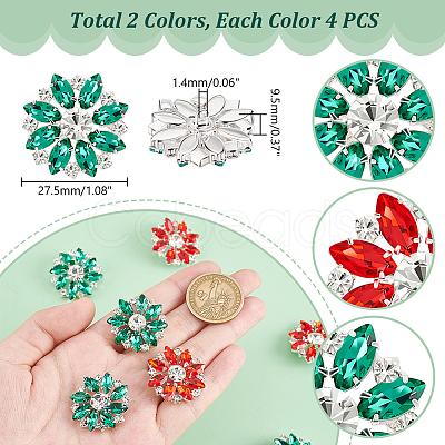 AHADERMAKER 8Pcs 2 Colors 1-Hole Alloy Rhinestone Shank Buttons BUTT-GA0001-16-1