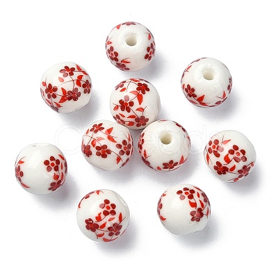 Handmade Printed Porcelain Round Beads PORC-YW0001-05F-1