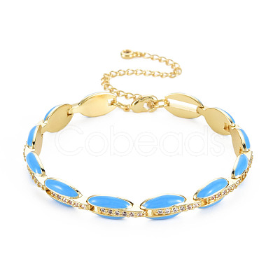 Brass Micro Pave Cubic Zirconia Link Chain Bracelet for Women BJEW-T020-05G-02-1