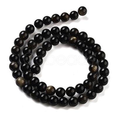 Natural Golden Sheen Obsidian Beads Strands G-C068-6mm-9-1