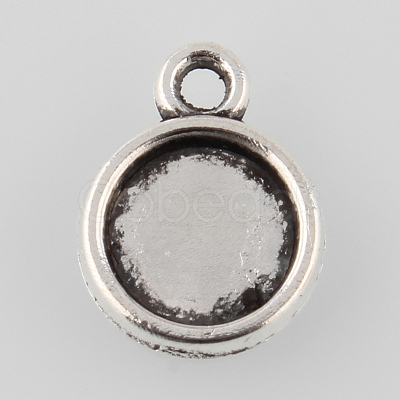 Tibetan Style Antique Silver Alloy Flat Round Pendant Cabochon Settings X-TIBEP-M022-27AS-1